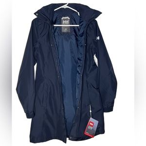 Helly Hansen, Aden Rain Jacket, waterproof.  Navy, 3/4 length, sleek lines.